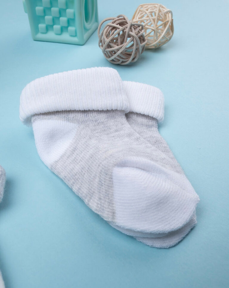 βρεφικά καλτσάκια γκρι/λευκά ριγέ πακέτο x2 unisex - Prénatal