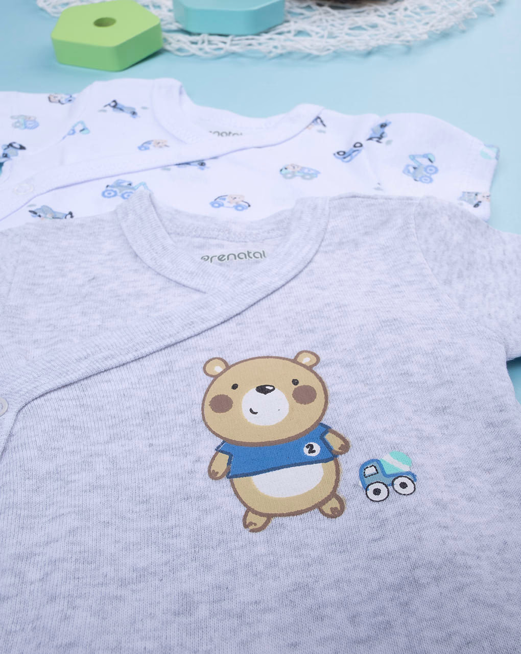 βρεφικά κορμάκια κοντομάνικα με αρκουδάκια x2 για αγόρι - Prénatal