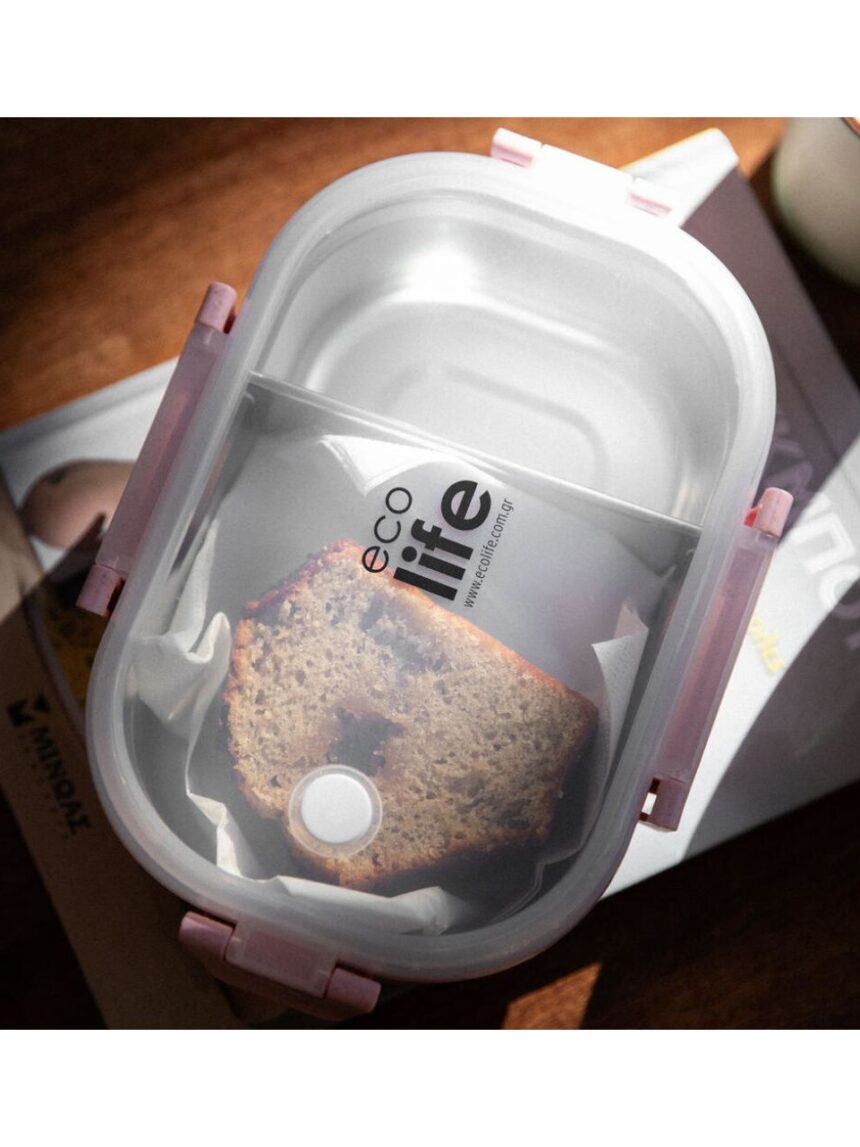 Ecolife ανοξείδωτο φαγητοδοχείο με χώρισμα 900ml light pink 33-bo-9073 - Ecolife