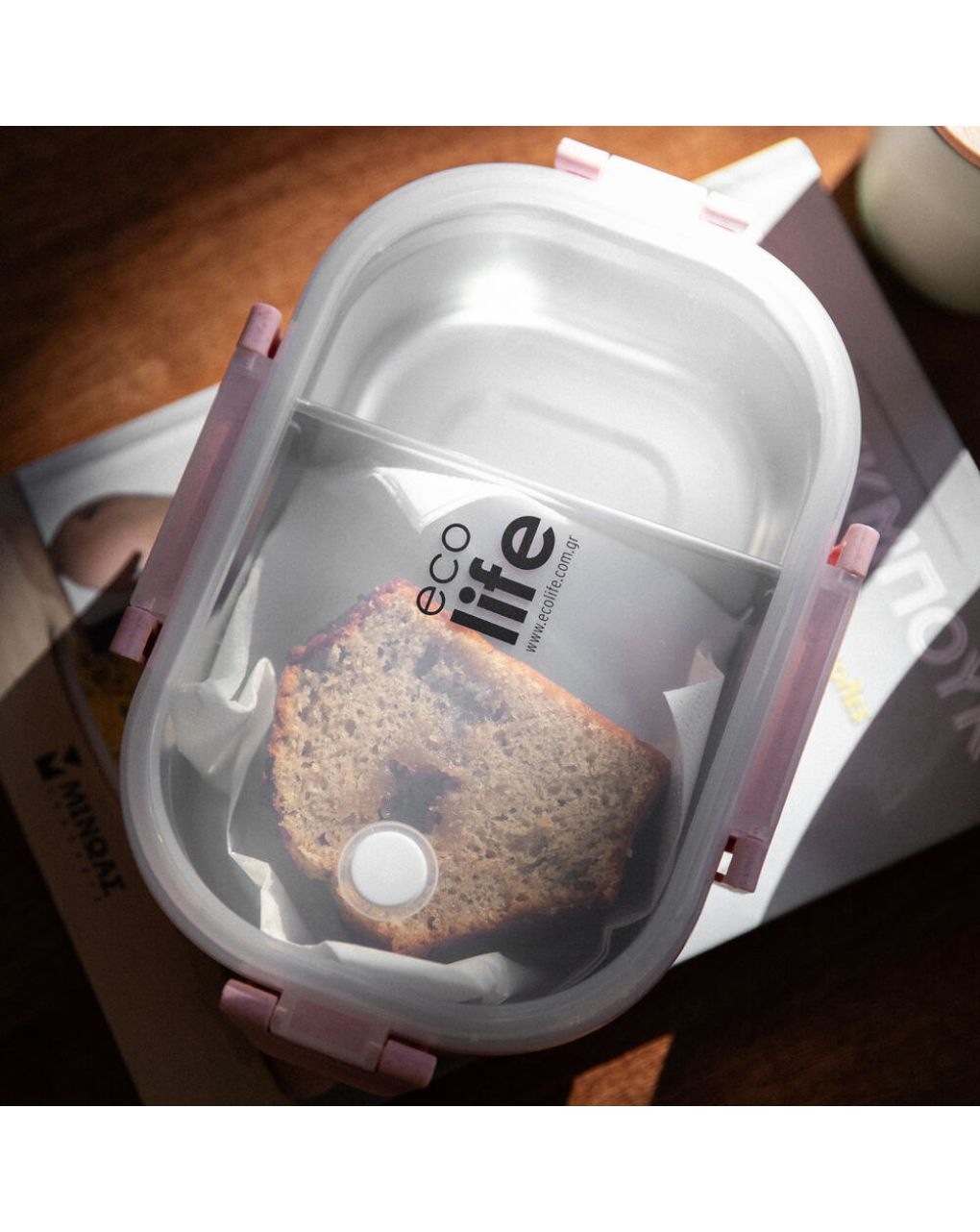 Ecolife ανοξείδωτο φαγητοδοχείο με χώρισμα 900ml light pink 33-bo-9073 - Ecolife
