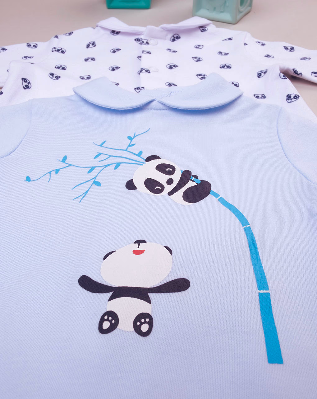 βρεφικά φορμάκια πακέτο x2 λευκό/γαλάζιο με πάντα για αγόρι - Prénatal