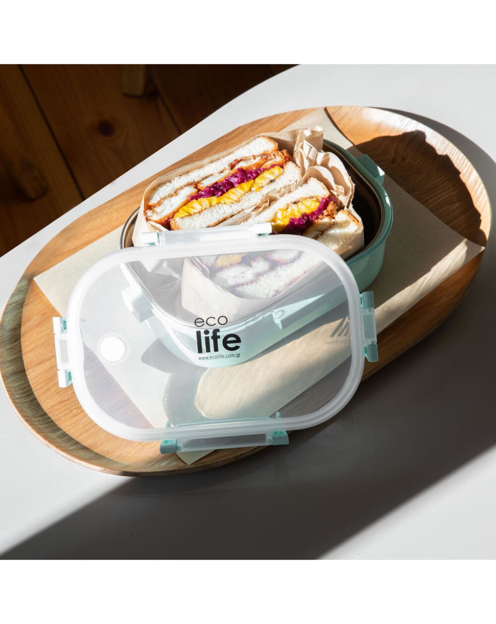 Ecolife ανοξείδωτο φαγητοδοχείο με χώρισμα 900ml light green 33-bo-9074 - Ecolife