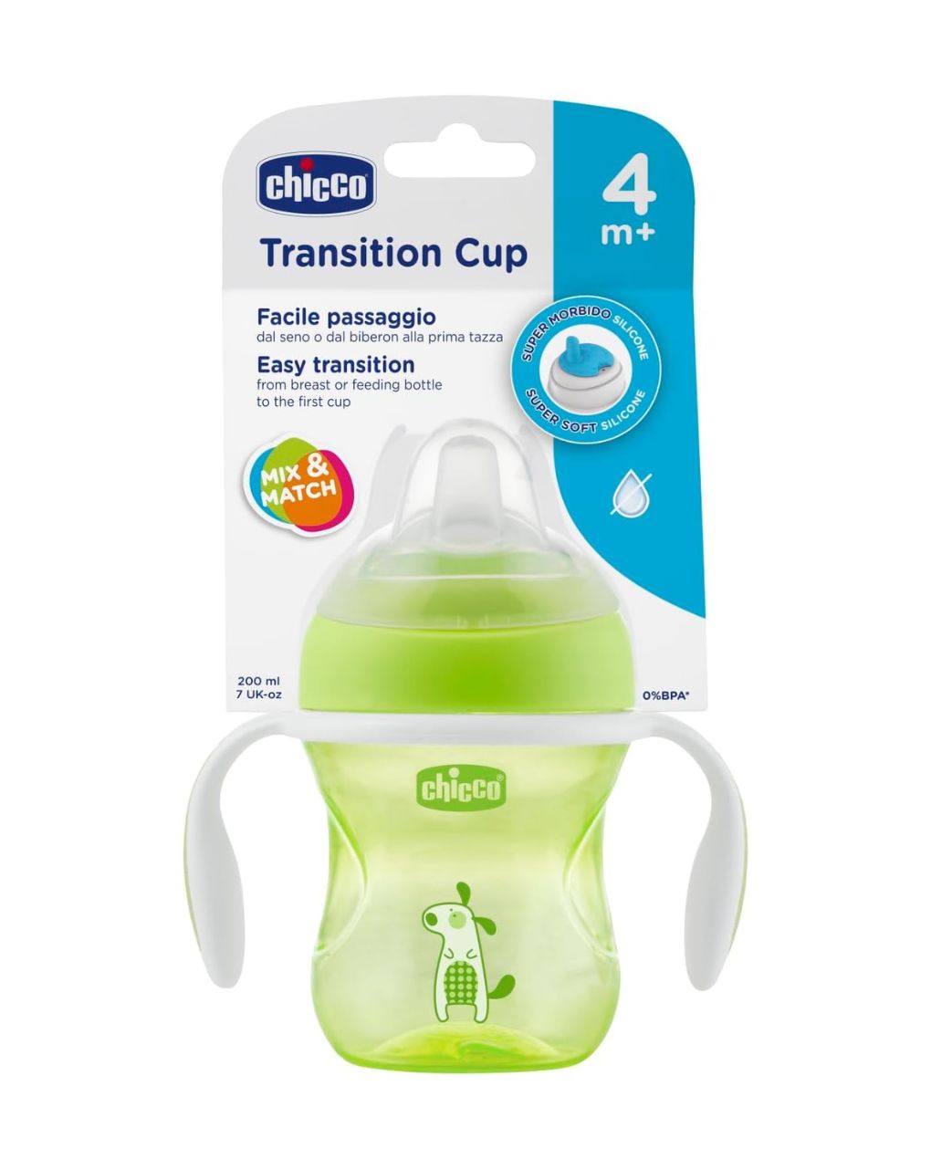 Chicco εκπαιδευτικό ποτηράκι 200ml transition cup 4m+ neutral f04-06911-30-01 - Chicco