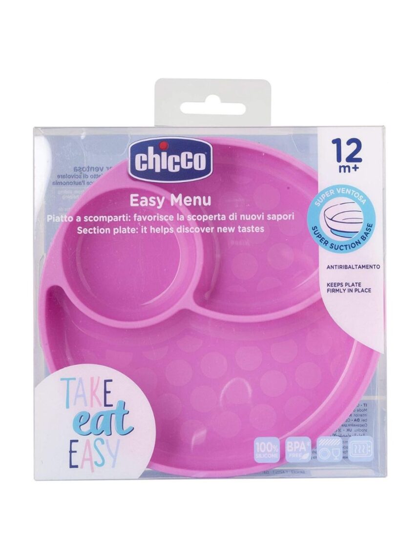 Chicco πιάτο σιλικόνης με χωρίσματα και βεντούζα ροζ 12m+ f05-10216-10 - Chicco