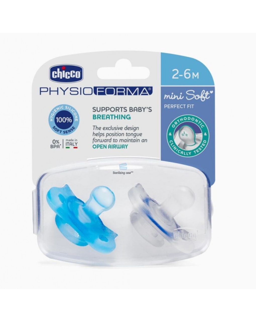 Chicco πιπίλα mini soft 2-6m physioforma 2τμχ σιελ c60-73231-21 - Chicco