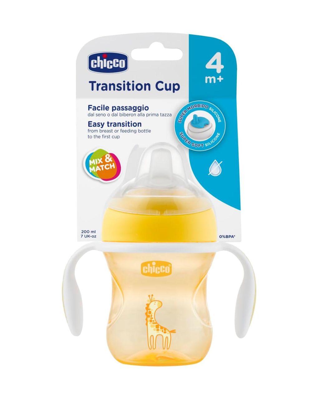 Chicco εκπαιδευτικό ποτηράκι 200ml transition cup 4m+ neutral f04-06911-30-01 - Chicco