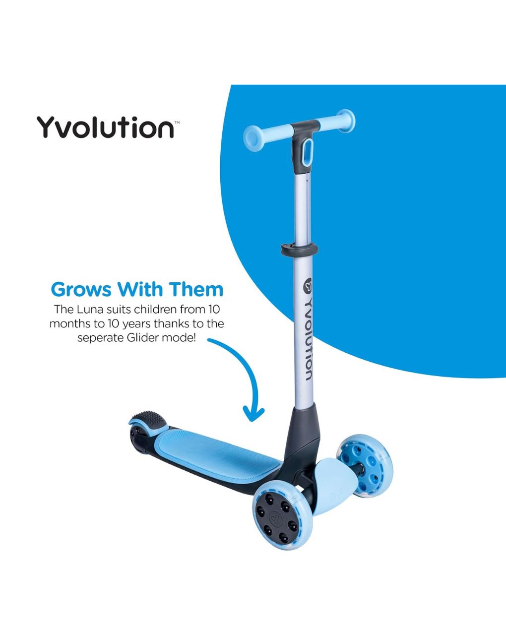 Yvolution πατίνι yglider luna 5 σε 1 μπλε με κάθισμα 53.101265 - Yvolution