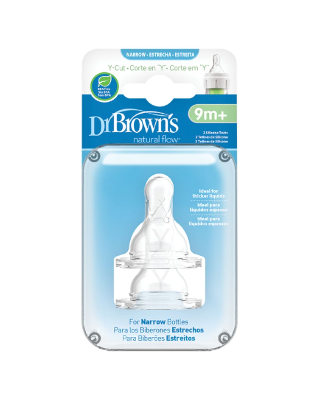 Dr. brown's options+ θηλή σιλικόνης 2τμχ y-cut natural flow για στενό λαιμό 9m+ - Dr Browns