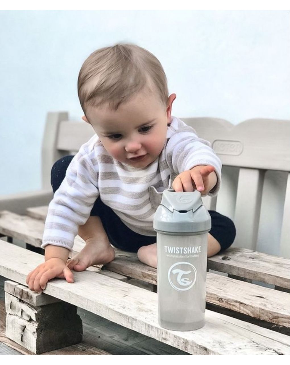 Twistshake κύπελλο straw cup 360ml 6m+ pastel grey 32-08-78680 - Twistshake