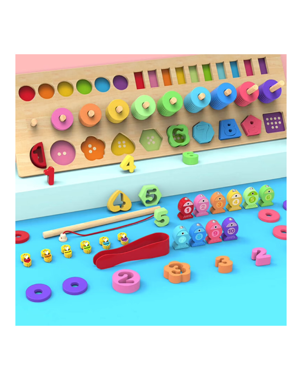 Iwood 4 σε 1 ξύλινο παιχνίδι – στοίβαξη, ψάρεμα, αριθμοί, πάζλ z1027 - iwood