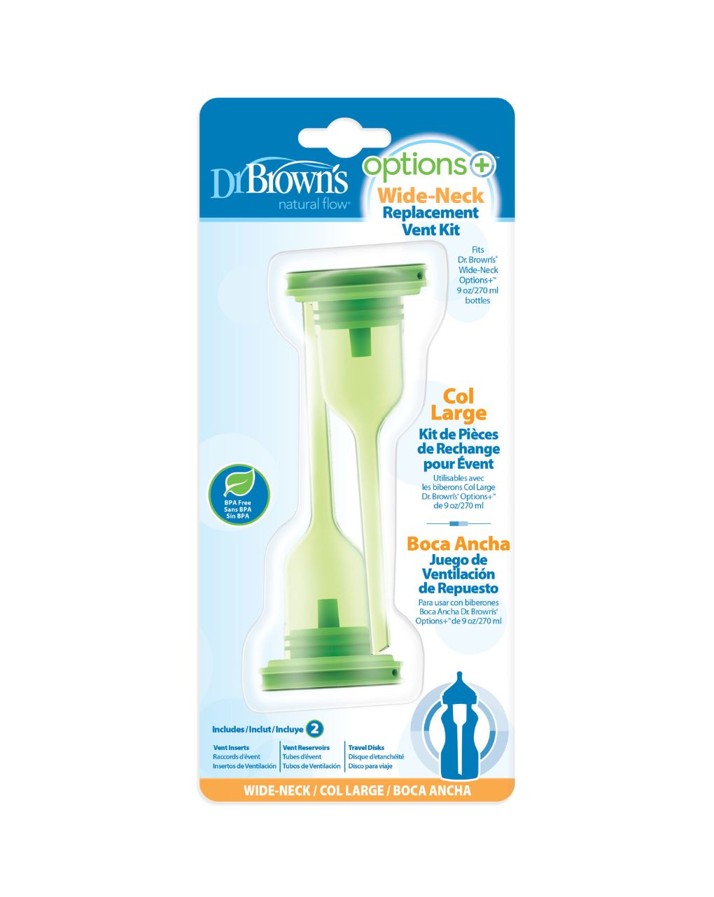 Dr. brown's ανταλλακτικό options+ βάση-σωλήνας ροής για φαρδύ λαιμό 2τμχ 112.70.1hc.303 - Dr Browns