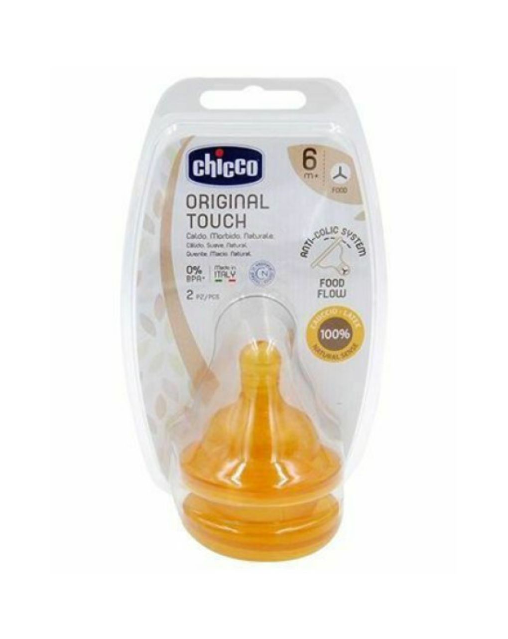 Chicco θηλή από καουτσούκ original touch 6m+ ροής φαγητού 2 τμχ