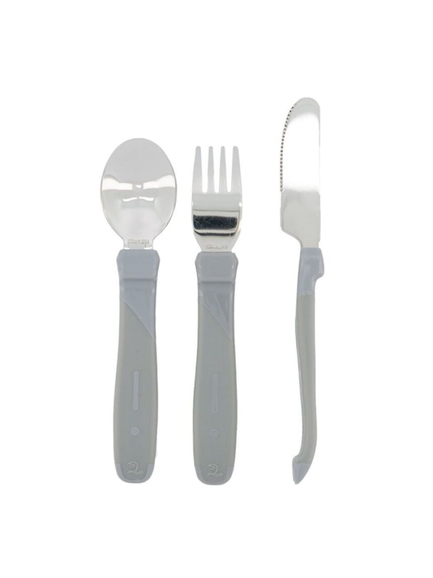 Twistshake ανοξείδωτο σετ κουτάλι, μαχαίρι, πιρούνι 12m+ pastel grey - Twistshake