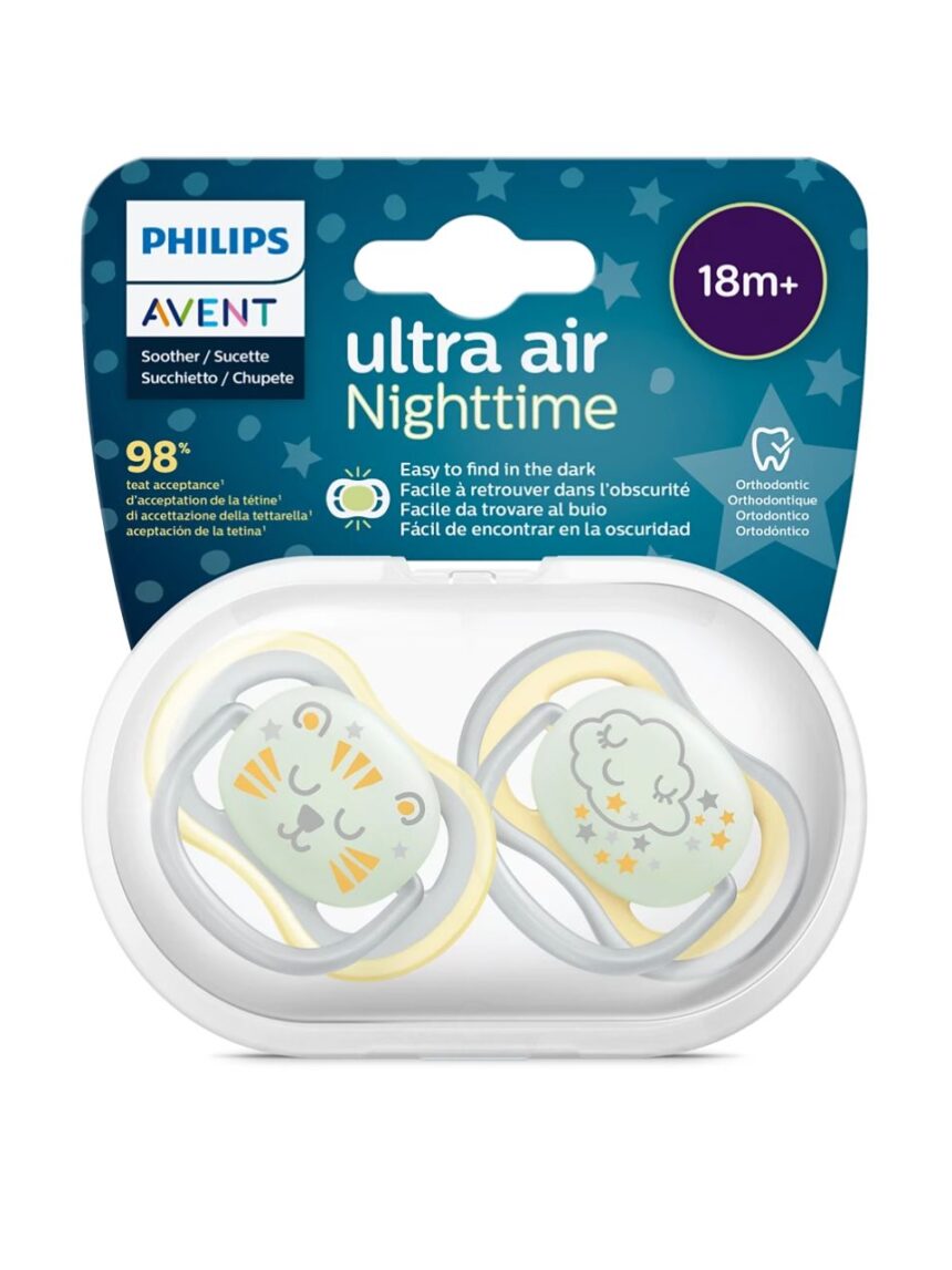 Philips avent πιπίλα oρθοδοντική σιλικόνης ultra air night 2τμχ 18m+, scf376/01 - Philips Avent