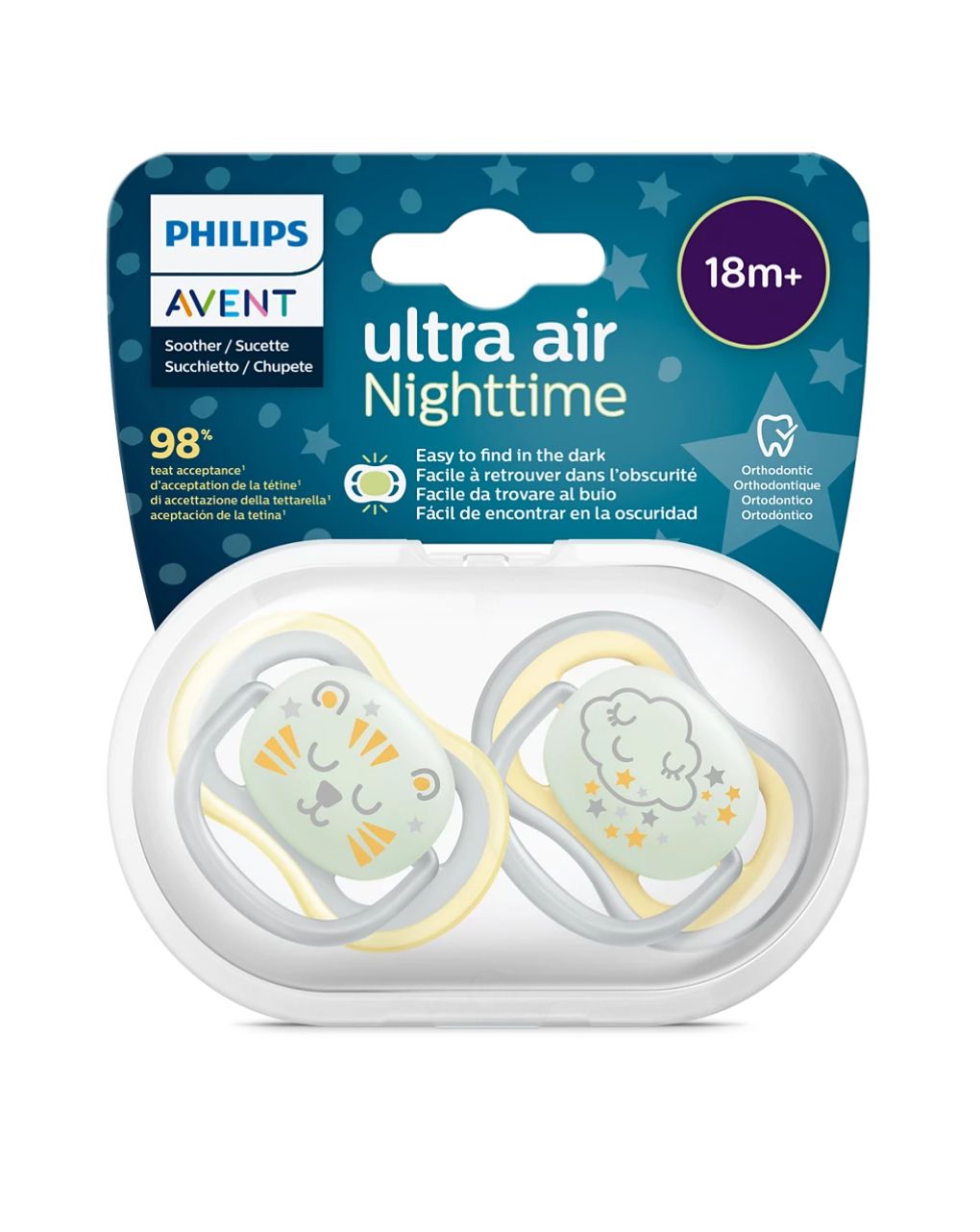 Philips avent πιπίλα oρθοδοντική σιλικόνης ultra air night 2τμχ 18m+, scf376/01 - Philips Avent