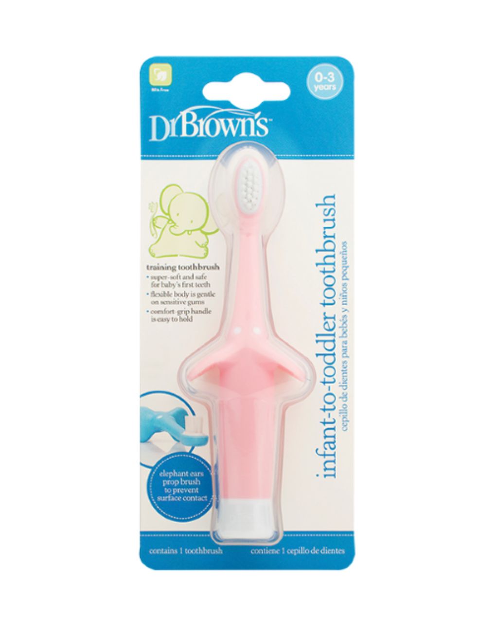 Dr. brown’s οδοντόβουρτσα ελεφαντάκι 0-3 ετών ροζ 112.70.1hc.183 - Dr Browns