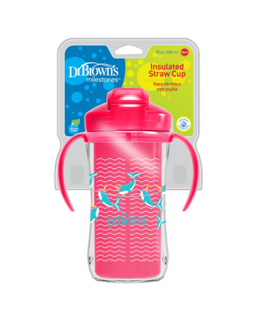 Dr. brown's παγούρι-θερμός με καλαμάκι 300ml 12m+ ροζ - Dr Browns