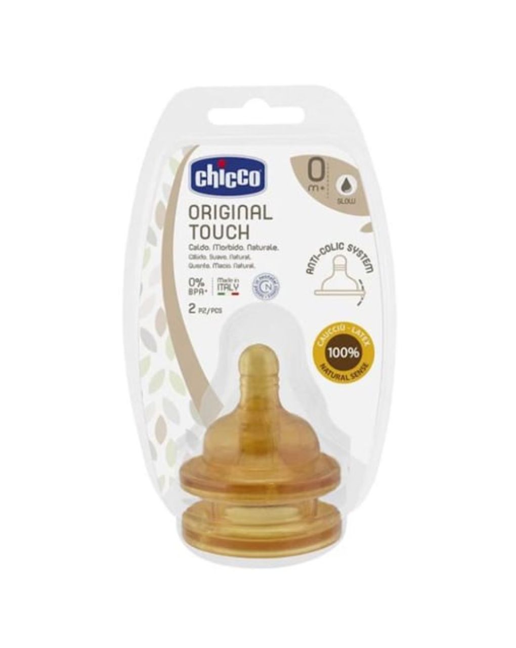 Chicco θηλή από καουτσούκ original touch 0+ κανονικής ροής 2 τμχ