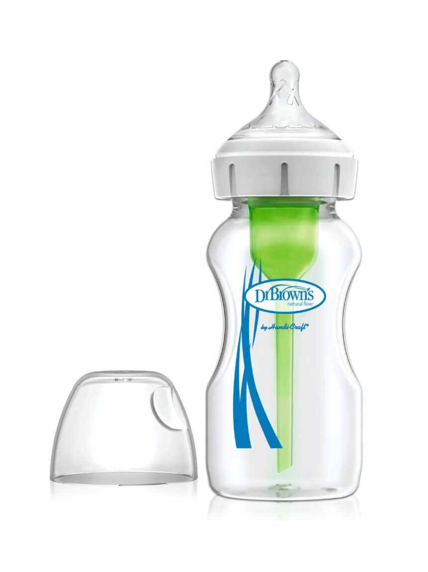 Dr. brown's options+ natural flow γυάλινο μπιμπερό με θηλή σιλικόνης & φαρδύ λαιμό 270ml 112.70.1hc.290 - Dr Browns