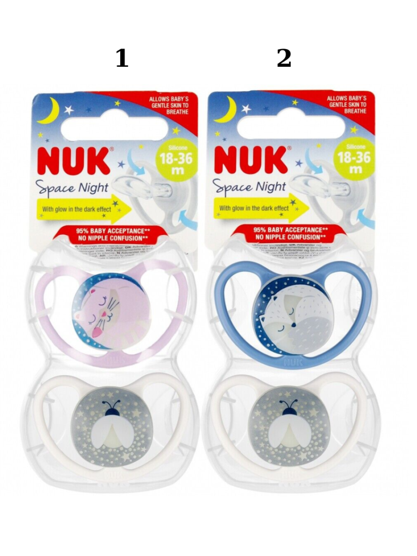 Nuk πιπίλες σιλικόνης space night 18-36 μηνών 2 τεμ (σχέδια) - Nuk