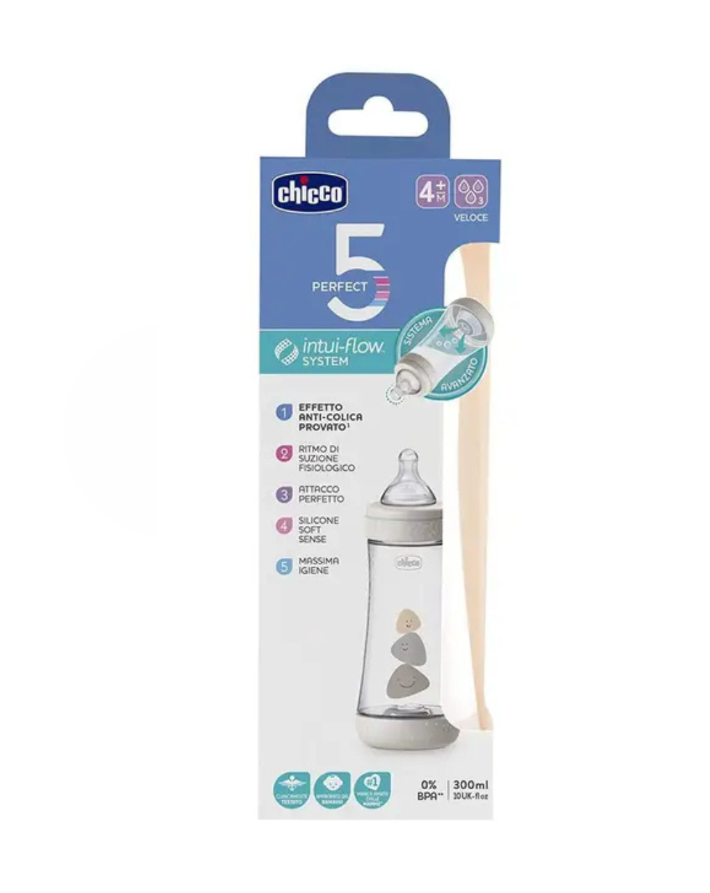 Chicco μπιμπερό πλαστικό perfect 5 300 ml - γρήγορη ροή – unisex 4 μηνών+ - Chicco