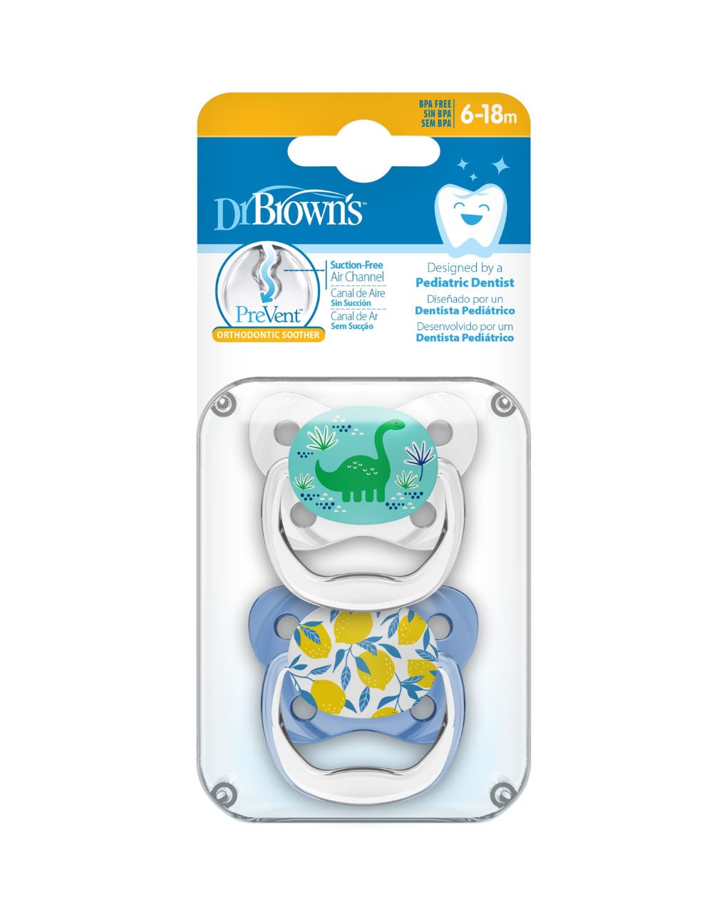 Dr. brown's ορθοδοντικές πιπίλες 2τμχ prevent 6-18m μπλε 112.70.1hc.192 - Dr Browns