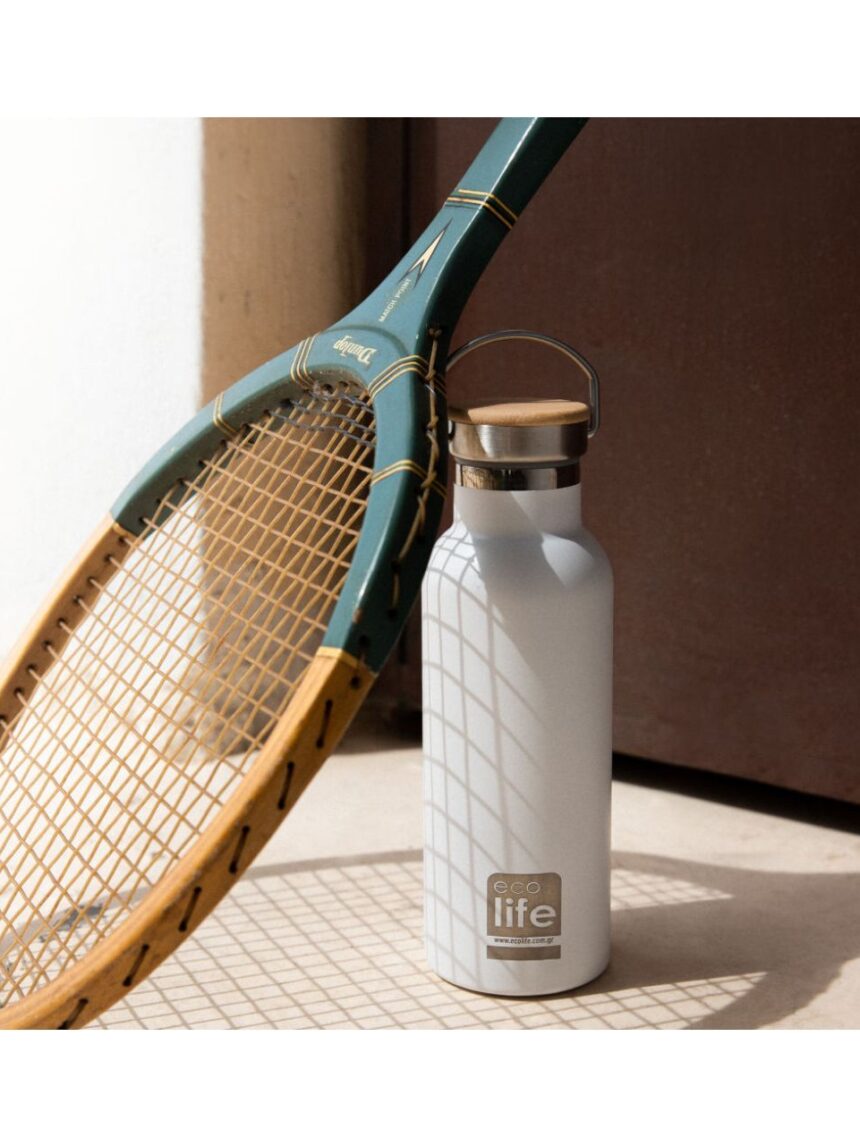 Ecolife ανοξέιδωτο μπουκάλι θερμός με καπάκι bamboo 500ml whilte 33-bo-3029 - Ecolife