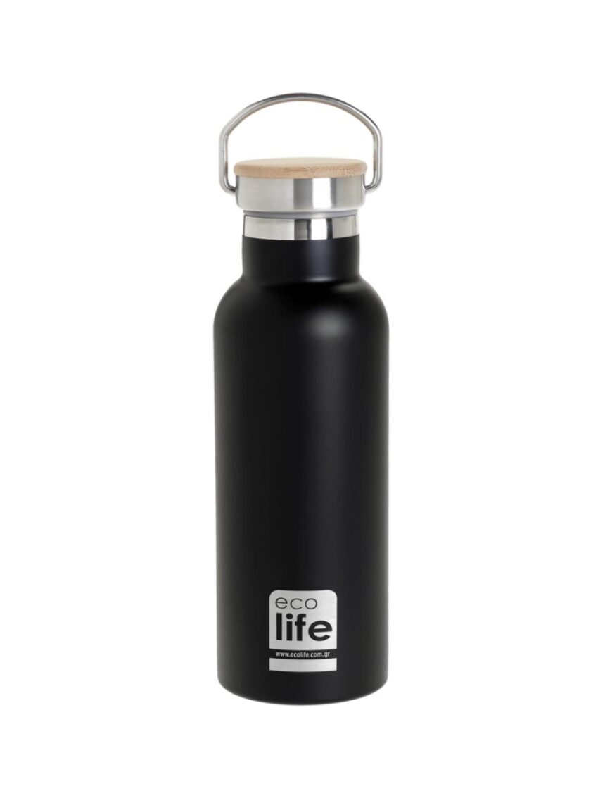 Ecolife ανοξέιδωτο μπουκάλι θερμός με καπάκι bamboo 500ml black 33-bo-3028 - Ecolife