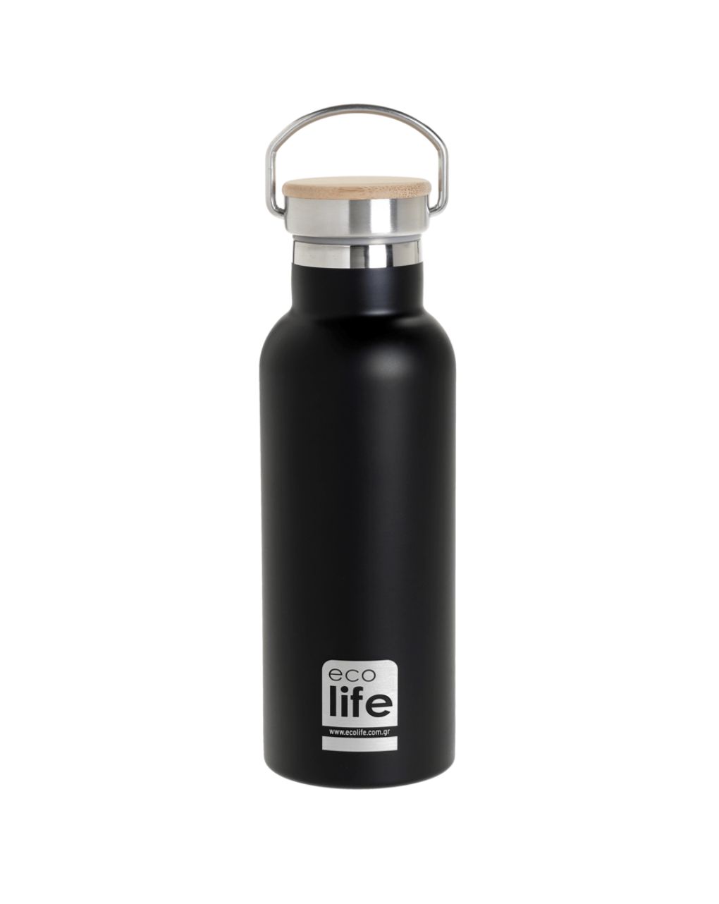 Ecolife ανοξέιδωτο μπουκάλι θερμός με καπάκι bamboo 500ml black 33-bo-3028 - Ecolife