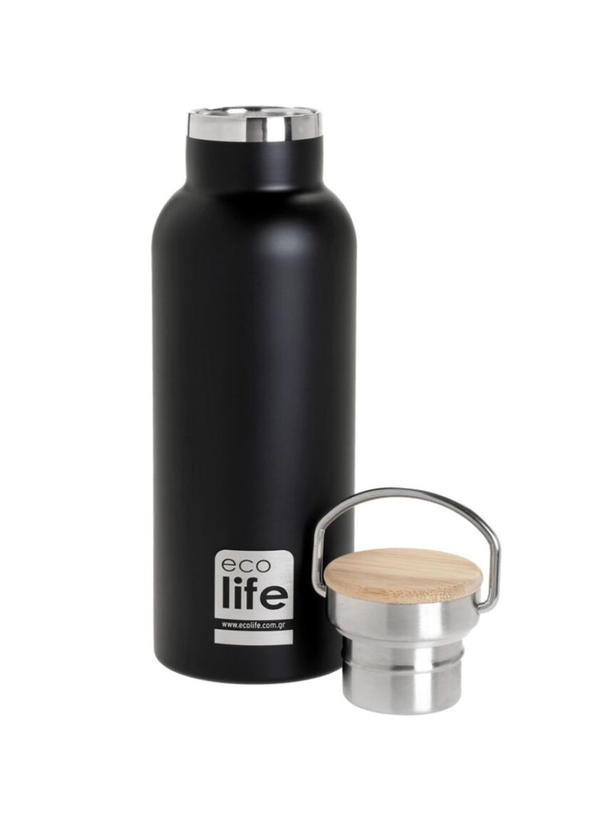 Ecolife ανοξέιδωτο μπουκάλι θερμός με καπάκι bamboo 500ml black 33-bo-3028 - Ecolife