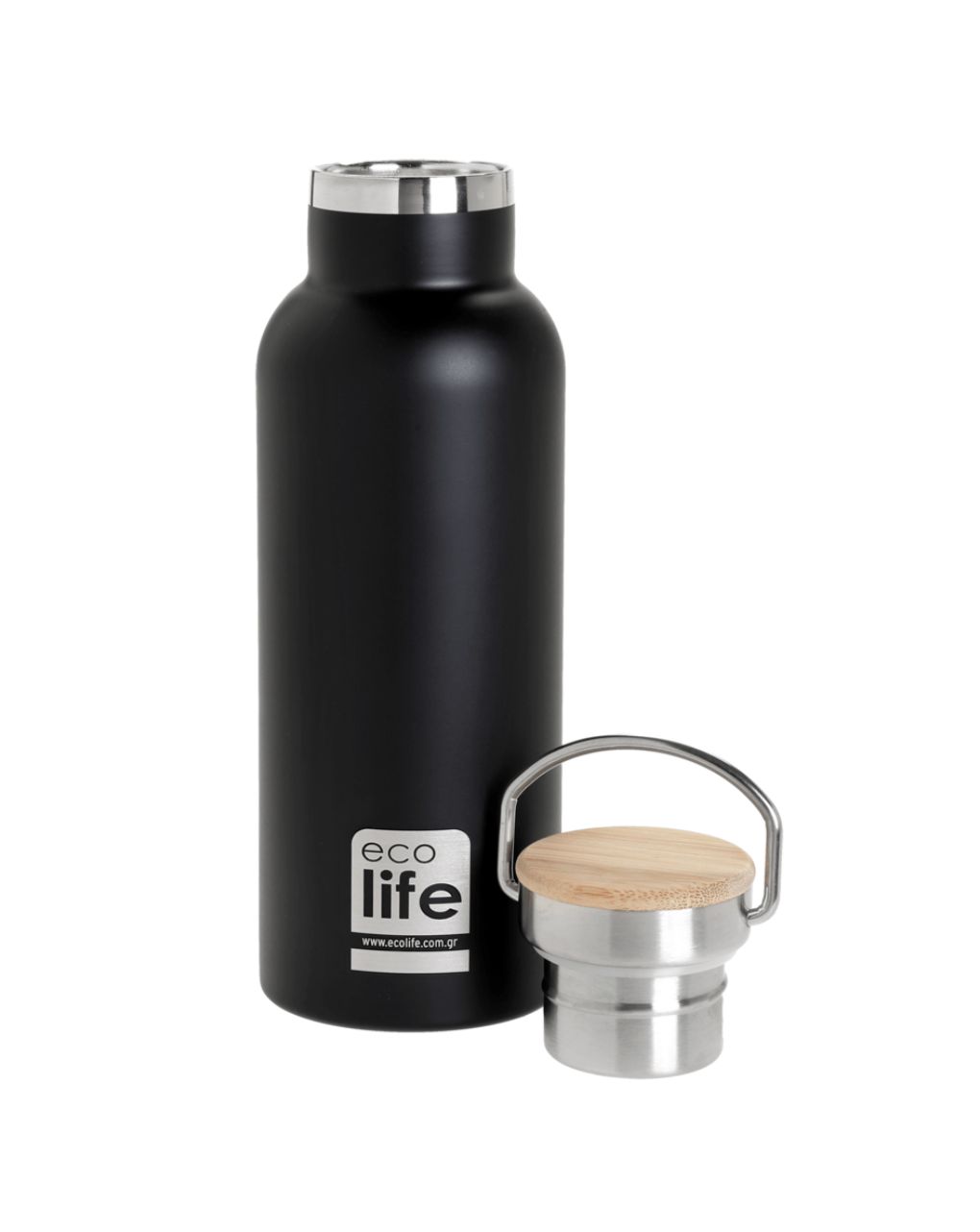 Ecolife ανοξέιδωτο μπουκάλι θερμός με καπάκι bamboo 500ml black 33-bo-3028 - Ecolife