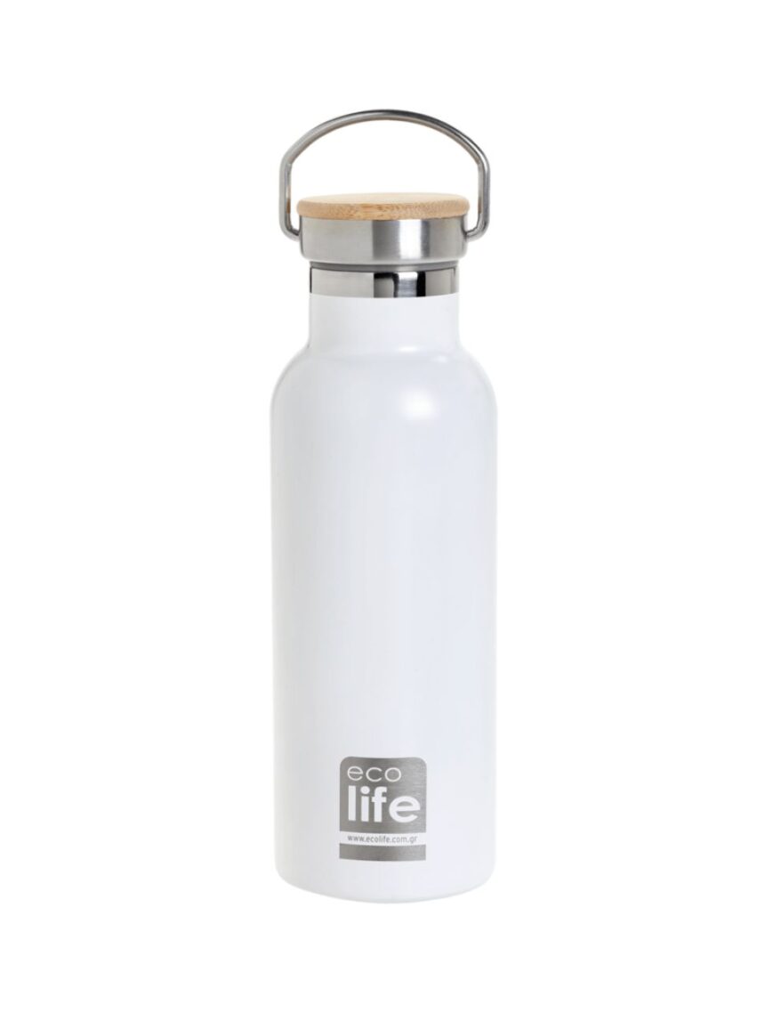 Ecolife ανοξέιδωτο μπουκάλι θερμός με καπάκι bamboo 500ml whilte 33-bo-3029 - Ecolife