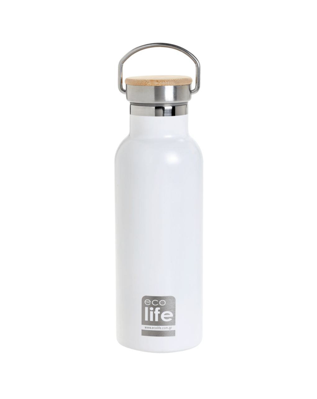 Ecolife ανοξέιδωτο μπουκάλι θερμός με καπάκι bamboo 500ml whilte 33-bo-3029 - Ecolife
