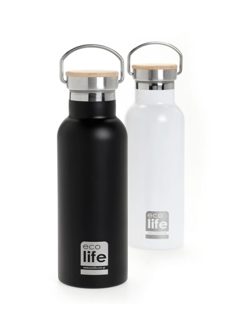 Ecolife ανοξέιδωτο μπουκάλι θερμός με καπάκι bamboo 500ml whilte 33-bo-3029 - Ecolife