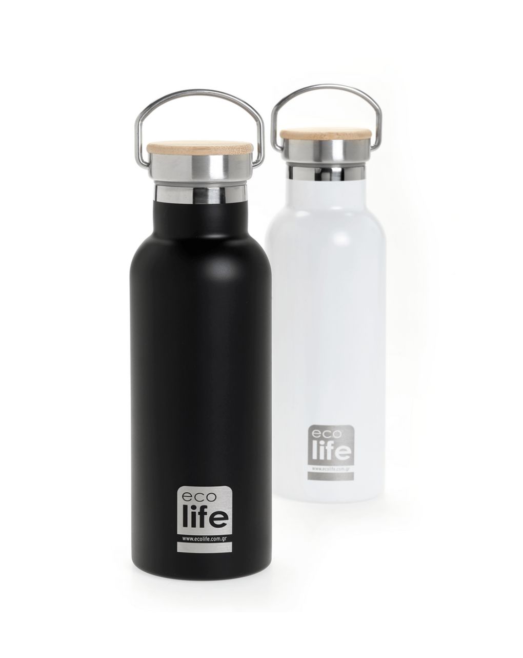 Ecolife ανοξέιδωτο μπουκάλι θερμός με καπάκι bamboo 500ml whilte 33-bo-3029 - Ecolife