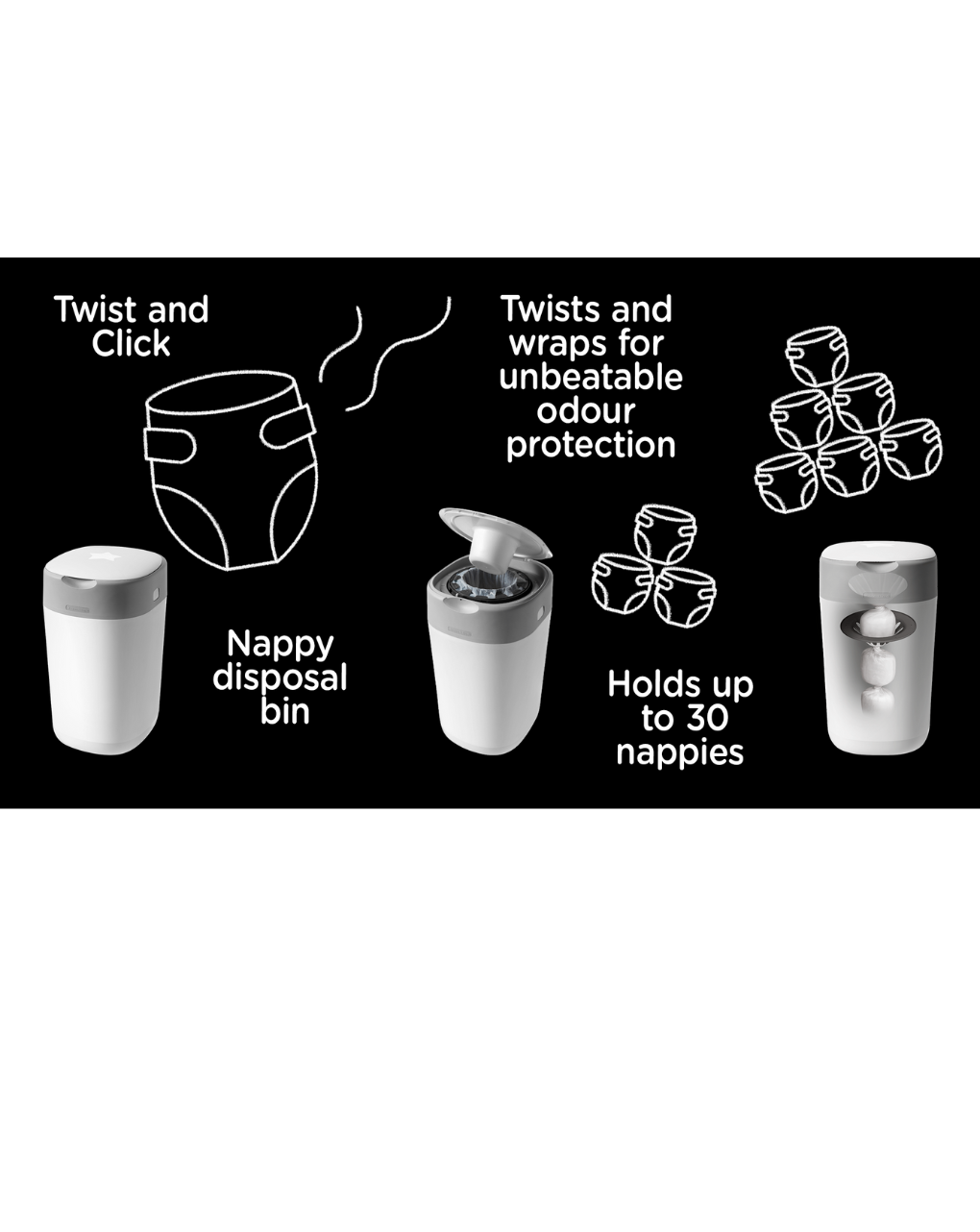 Tommee tippee twist & click κάδος απόρριψης πάνας λευκός - Sangenic