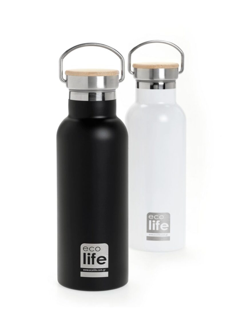 Ecolife ανοξέιδωτο μπουκάλι θερμός με καπάκι bamboo 500ml black 33-bo-3028 - Ecolife
