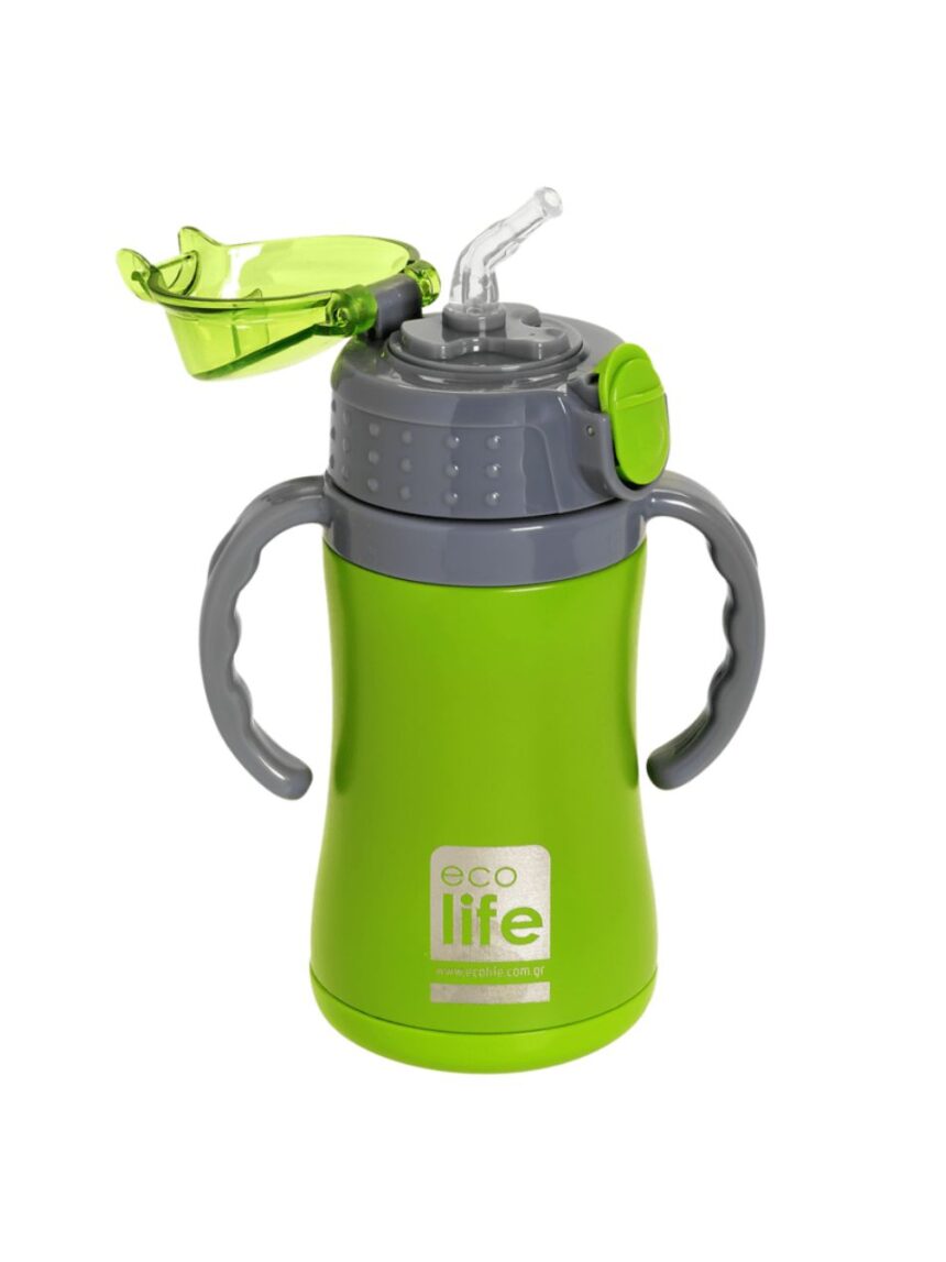 Ecolife ανοξείδωτο παγούρι με καλαμάκι kids thermos 300ml green 33-bo-2992 - Ecolife