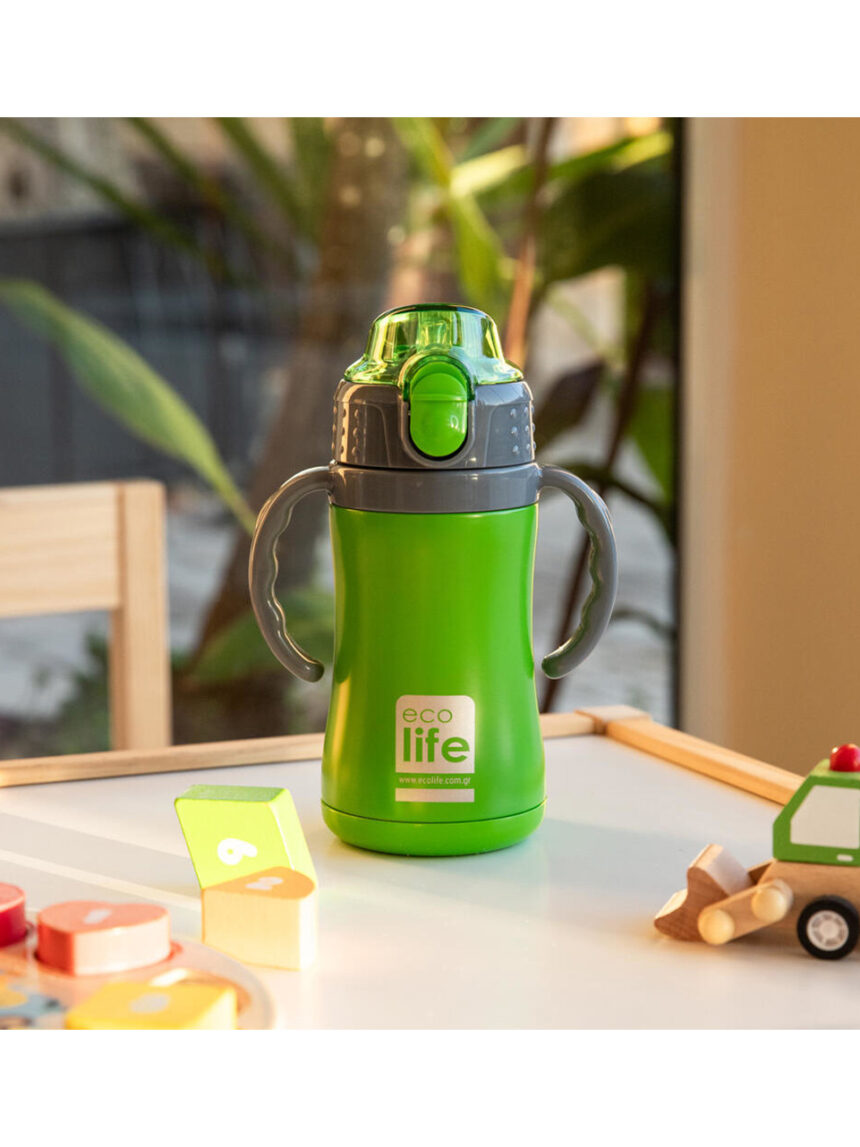 Ecolife ανοξείδωτο παγούρι με καλαμάκι kids thermos σε πράσινο χρώμα 300ml - Ecolife