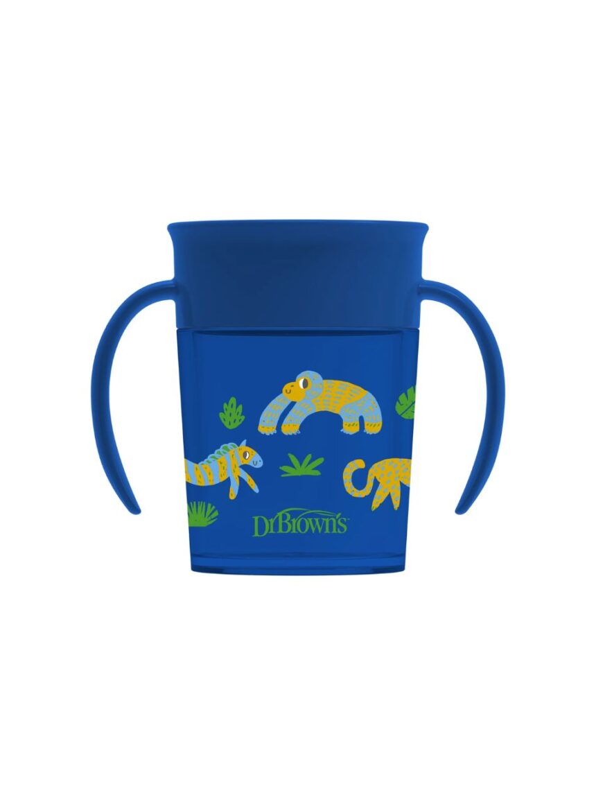 Dr. brown’s εκπαιδευτικό ποτηράκι 360° με λαβές 6m+ 200ml ζωάκια μπλε 112.70.1hc.353 - Dr Browns