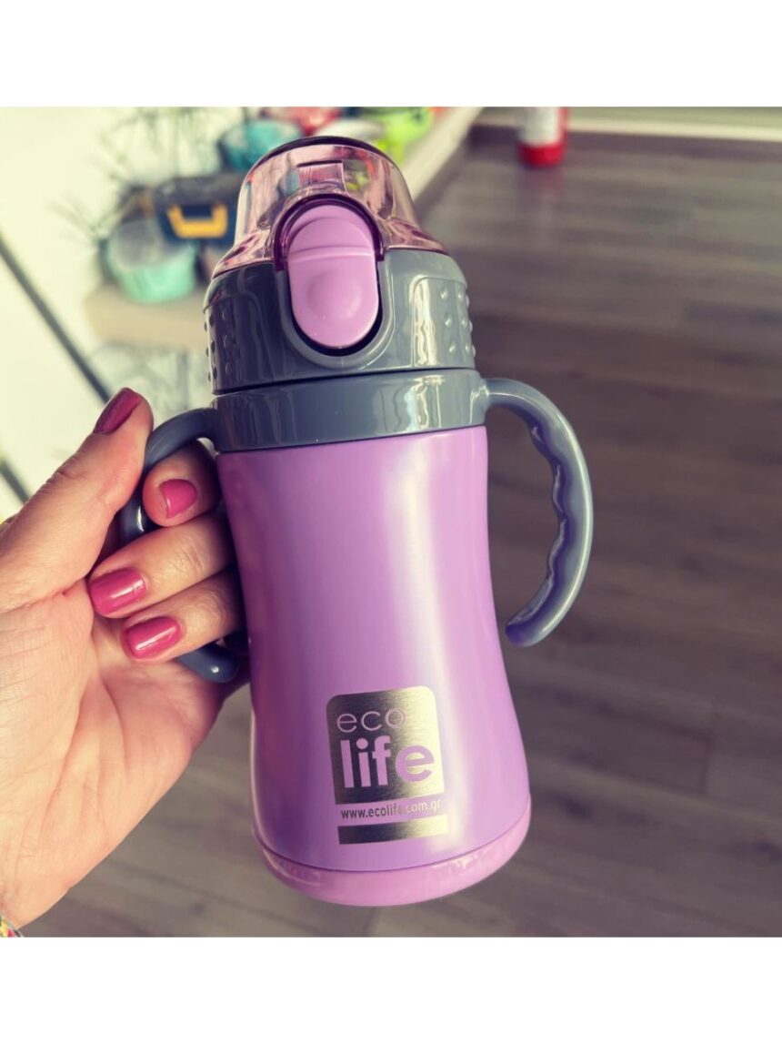 Ecolife ανοξείδωτο παγούρι με καλαμάκι kids thermos 300ml lilac 33-bo-2993 - Ecolife