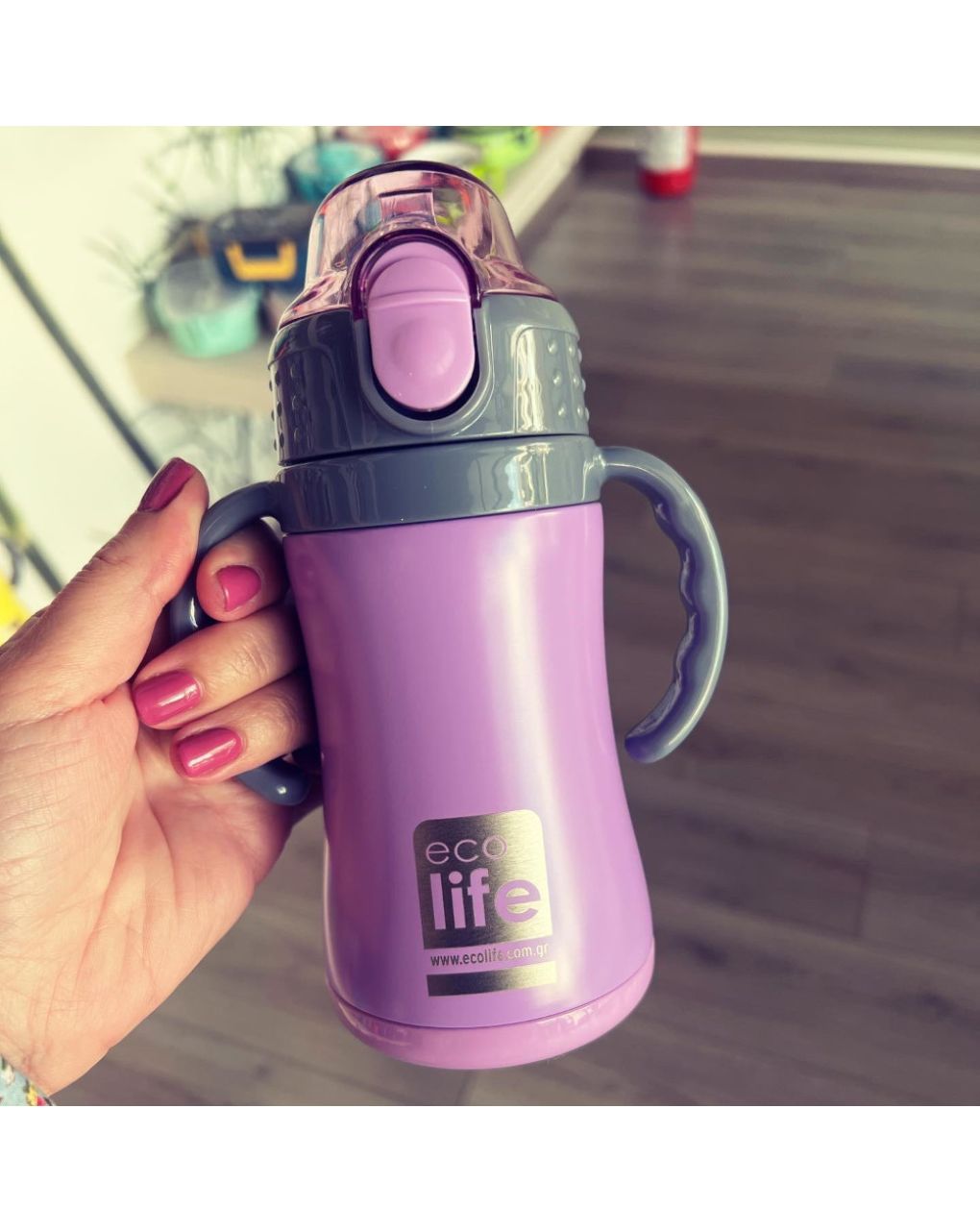 Ecolife ανοξείδωτο παγούρι με καλαμάκι kids thermos 300ml lilac 33-bo-2993 - Ecolife