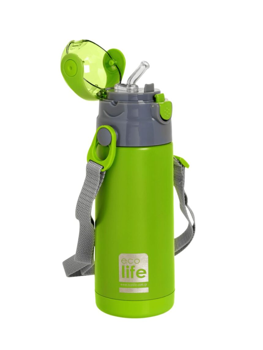 Ecolife ανοξείδωτο παγούρι με καλαμάκι kids thermos 400ml green 33-bo-2994 - Ecolife