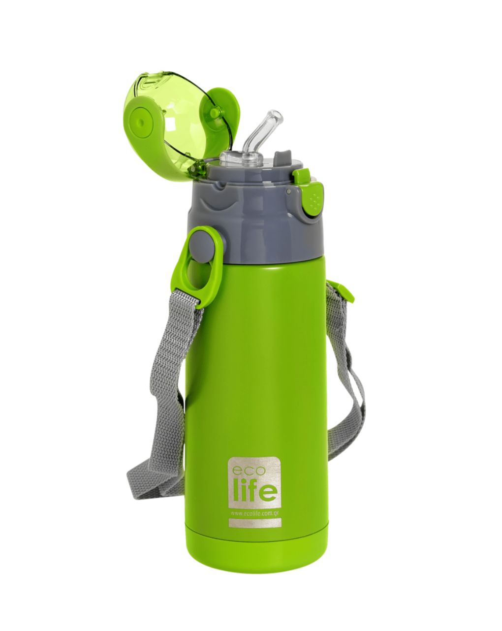 Ecolife ανοξείδωτο παγούρι με καλαμάκι kids thermos 400ml green 33-bo-2994 - Ecolife