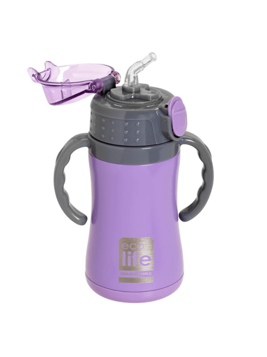 Ecolife ανοξείδωτο παγούρι με καλαμάκι kids thermos 300ml lilac 33-bo-2993 - Ecolife