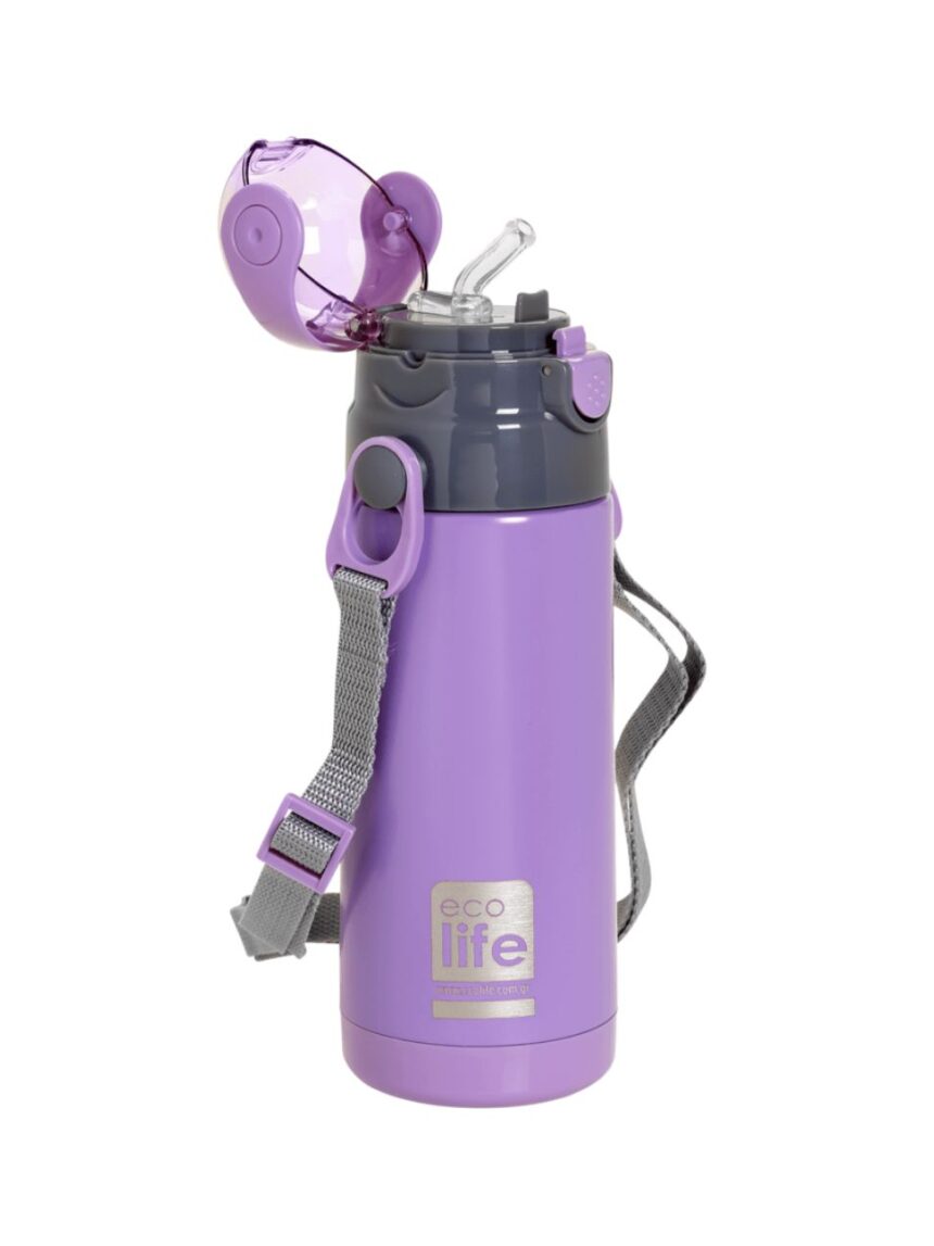 Ecolife ανοξείδωτο παγούρι με καλαμάκι kids thermos 400ml lilac 33-bo-2995 - Ecolife