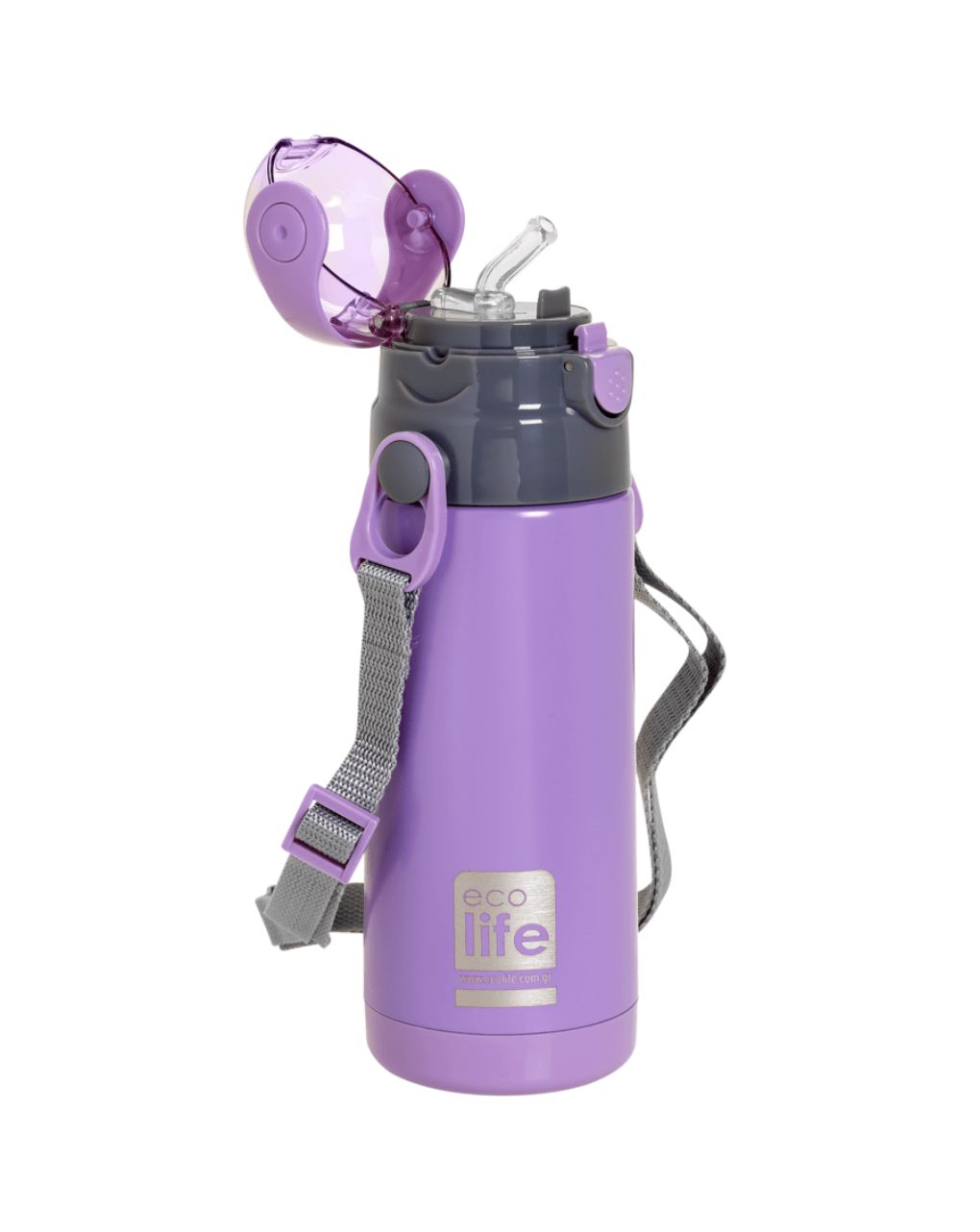 Ecolife ανοξείδωτο παγούρι με καλαμάκι kids thermos 400ml lilac 33-bo-2995 - Ecolife