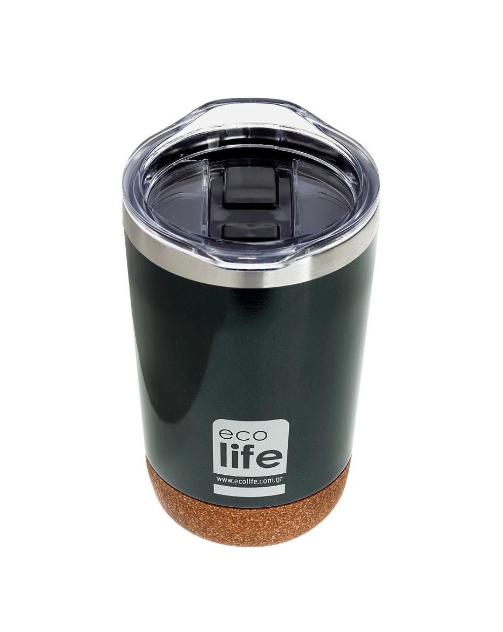 Ecolife ποτήρι θερμός coffee cup με διαφανές καπάκι (cork bottom) 370ml dark green 33-bo-4104 - Ecolife