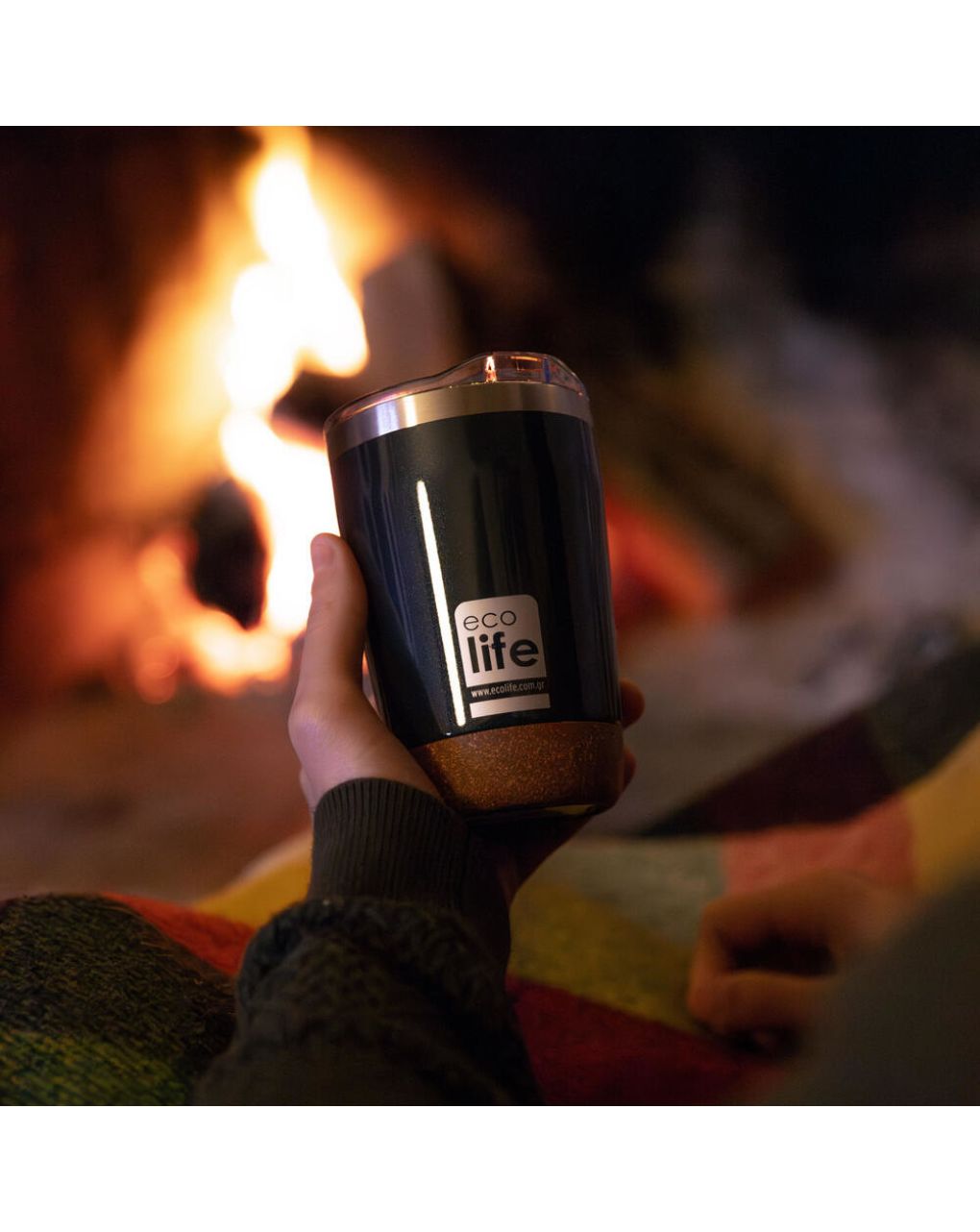 Ecolife ποτήρι θερμός coffee cup με διαφανές καπάκι (cork bottom) 370ml dark green 33-bo-4104 - Ecolife