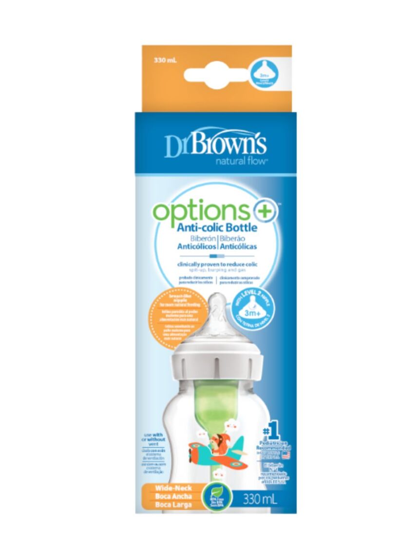 Dr. brown's options+ πλαστικό μπιμπερό 330ml 3m+ σκιουράκι 112.70.1hc.366 - Dr Browns